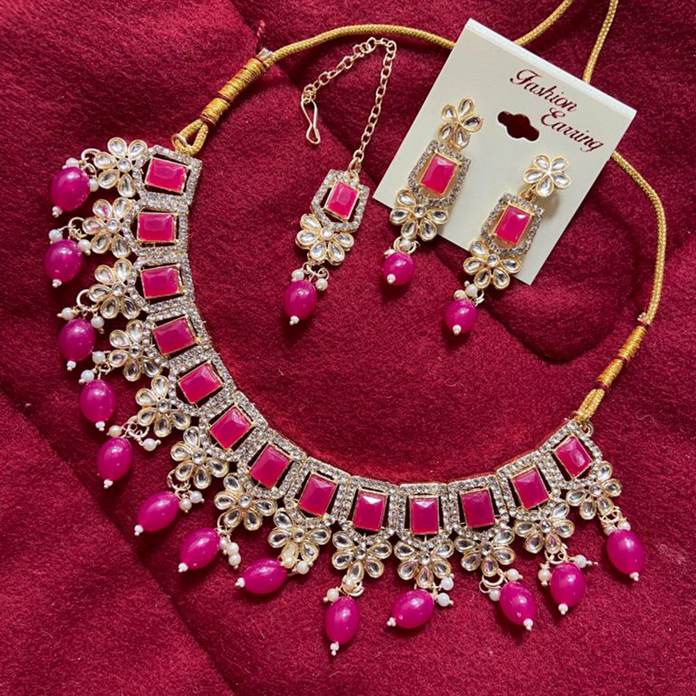 India Art Gold Plated Kundan Stone & Beads Choker Necklace Set