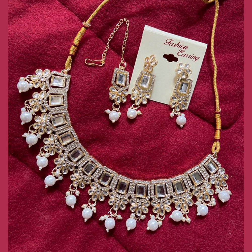 India Art Gold Plated Kundan Stone & Beads Choker Necklace Set
