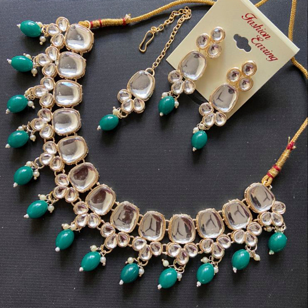 India Art Gold Plated Crystal Stone & Beads Choker Necklace Set