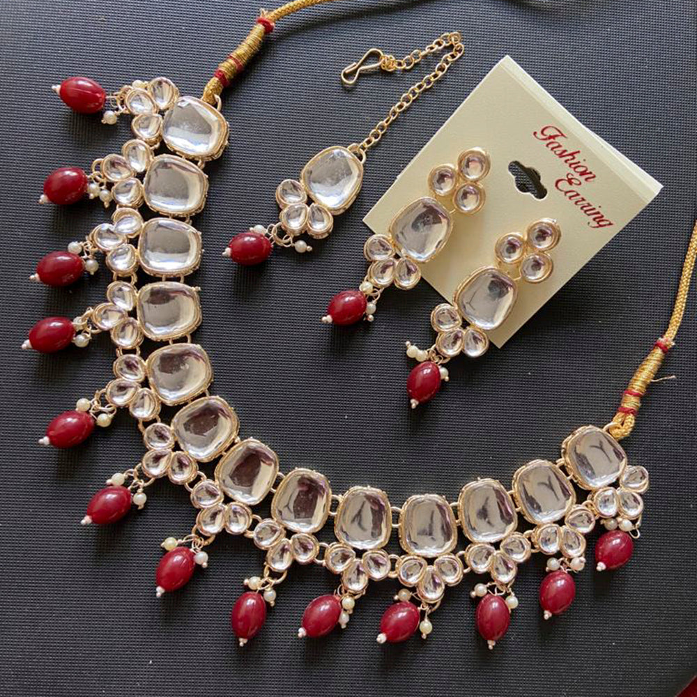 India Art Gold Plated Crystal Stone & Beads Choker Necklace Set