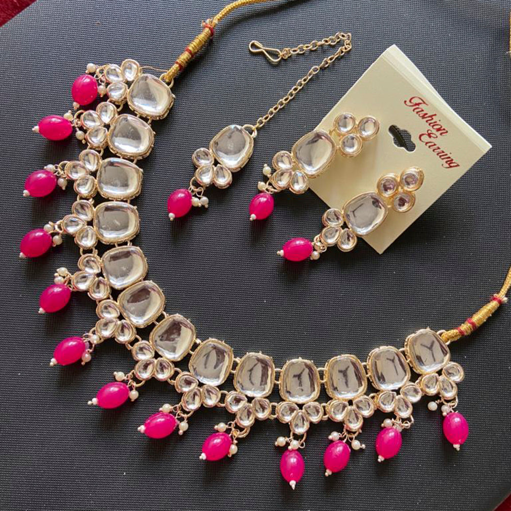 India Art Gold Plated Crystal Stone & Beads Choker Necklace Set