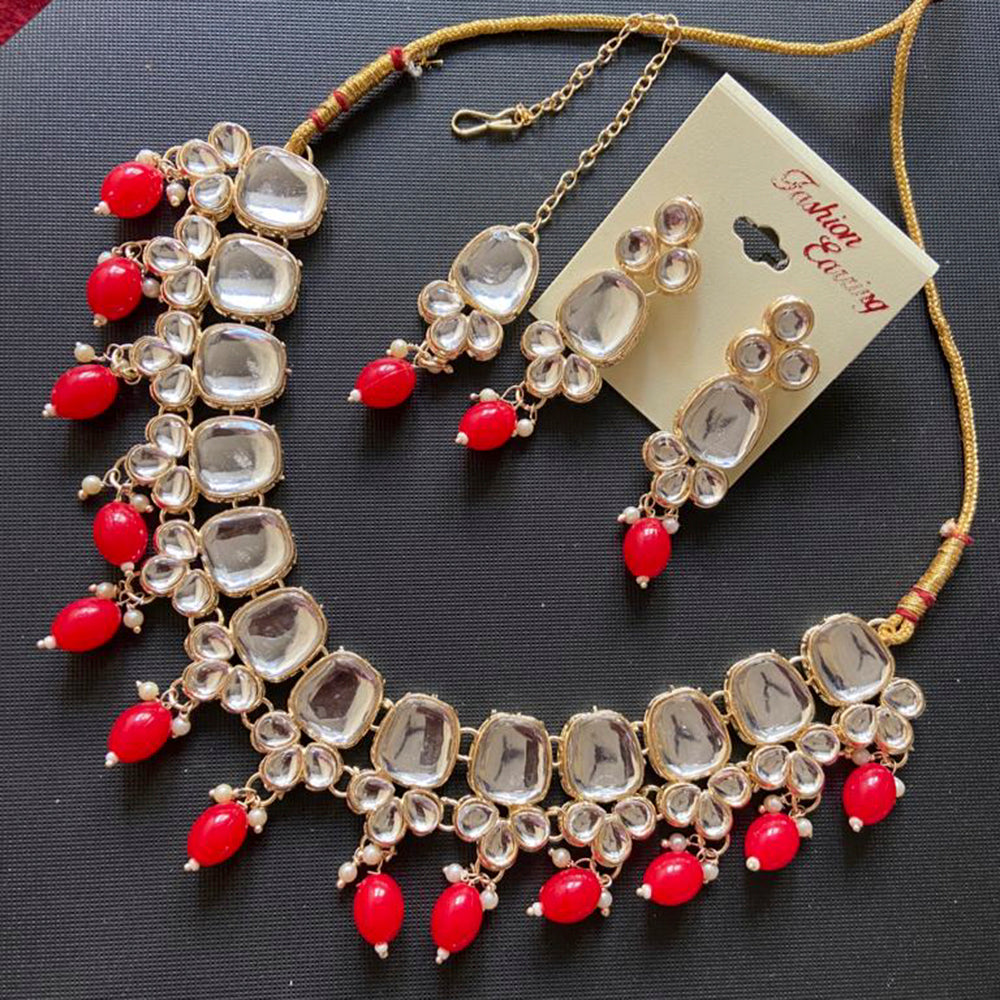 India Art Gold Plated Crystal Stone & Beads Choker Necklace Set