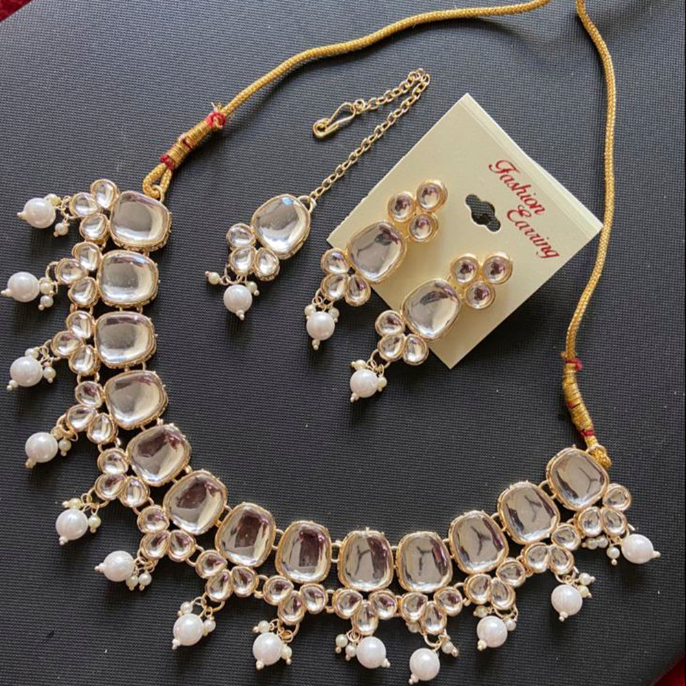 India Art Gold Plated Crystal Stone & Beads Choker Necklace Set
