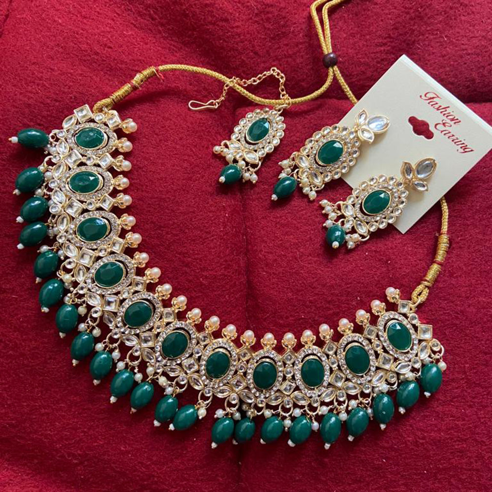 India Art Gold Plated Crystal Stone & Beads Necklace Set