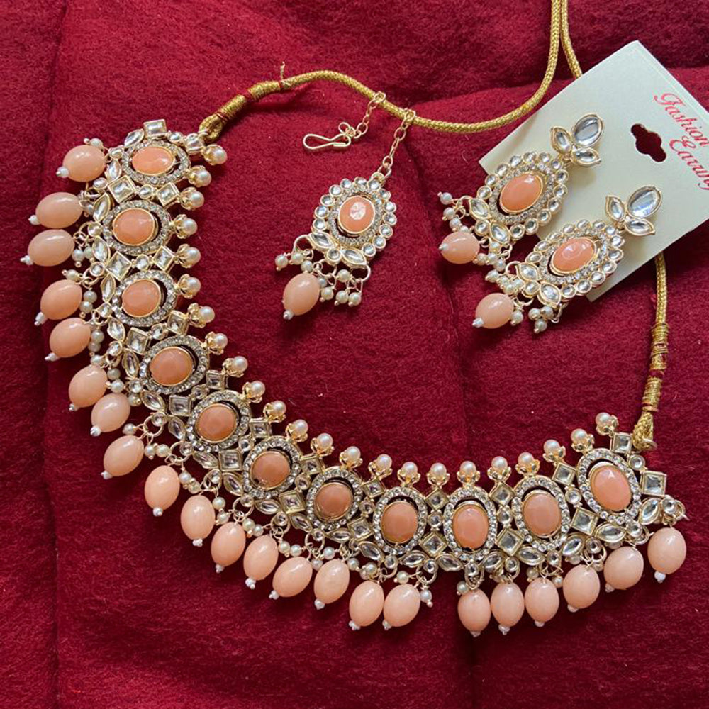 India Art Gold Plated Crystal Stone & Beads Necklace Set