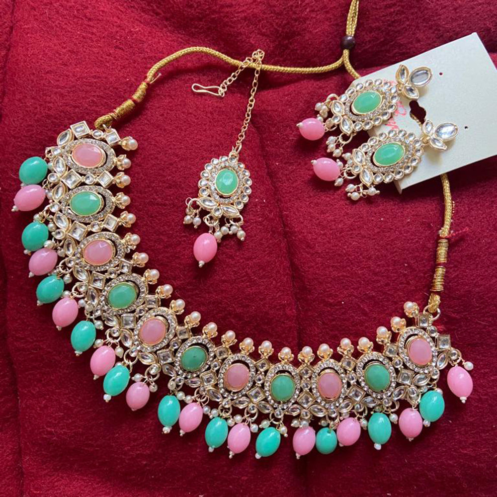 India Art Gold Plated Crystal Stone & Beads Necklace Set