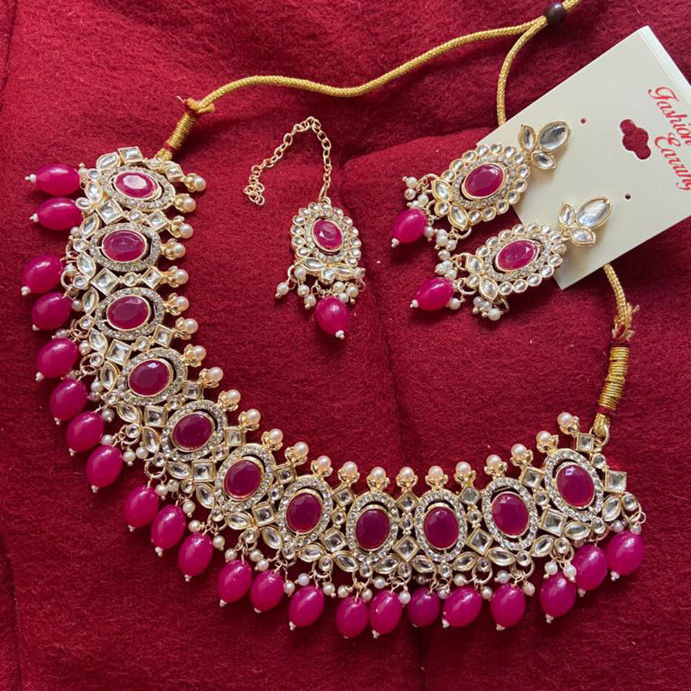 India Art Gold Plated Crystal Stone & Beads Necklace Set