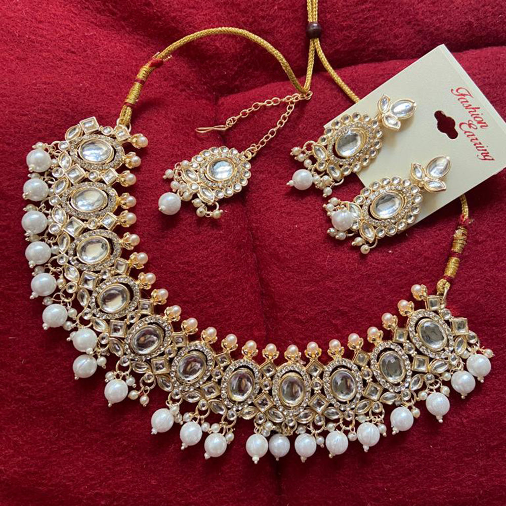 India Art Gold Plated Crystal Stone & Beads Necklace Set