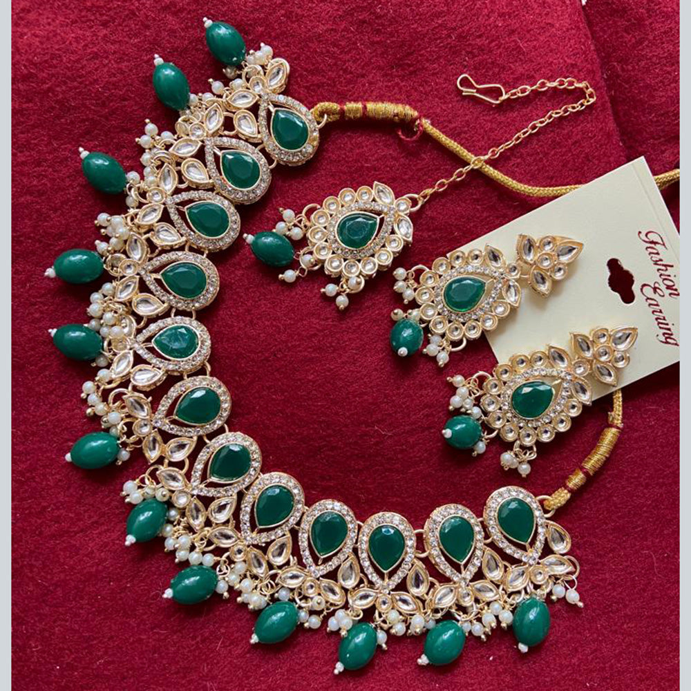 India Art Gold Plated Crystal Stone & Beads Necklace Set