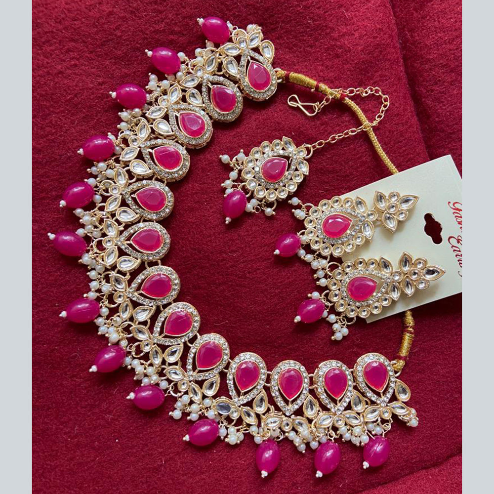 India Art Gold Plated Crystal Stone & Beads Necklace Set