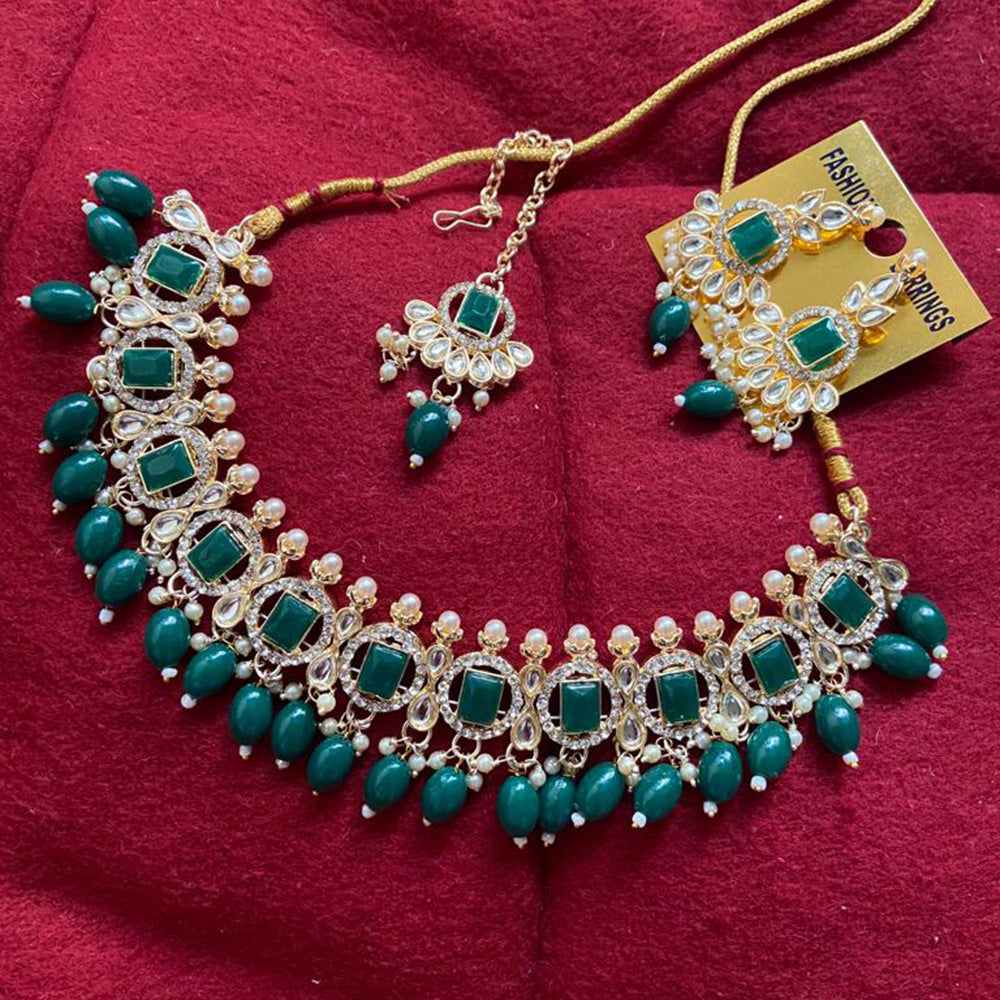 India Art Gold Plated Crystal Stone & Beads Necklace Set