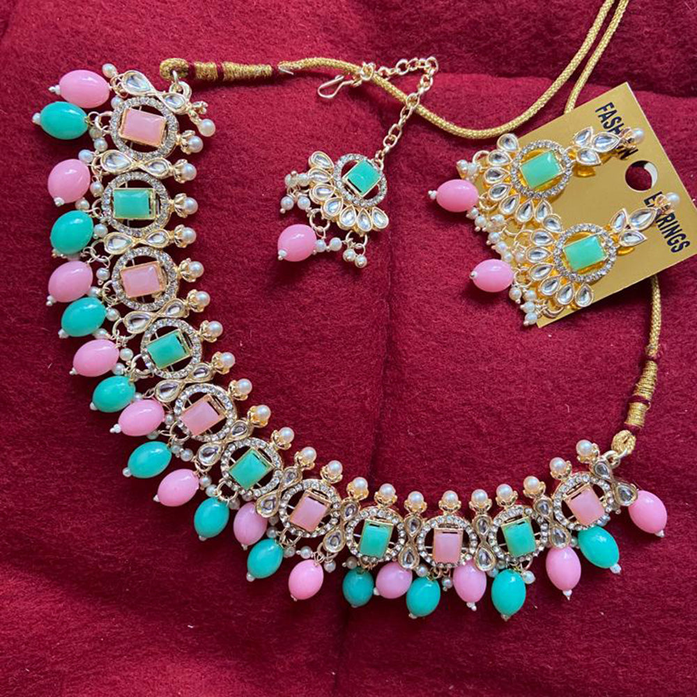 India Art Gold Plated Crystal Stone & Beads Necklace Set