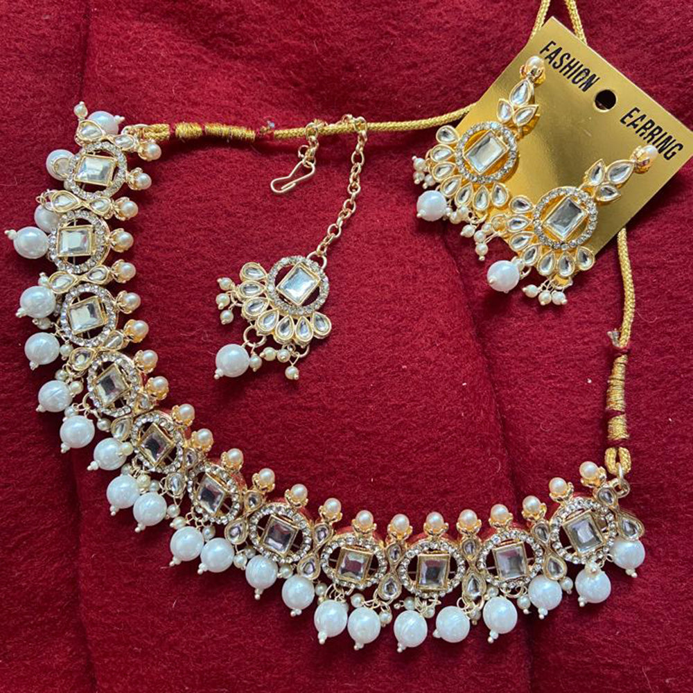 India Art Gold Plated Crystal Stone & Beads Necklace Set