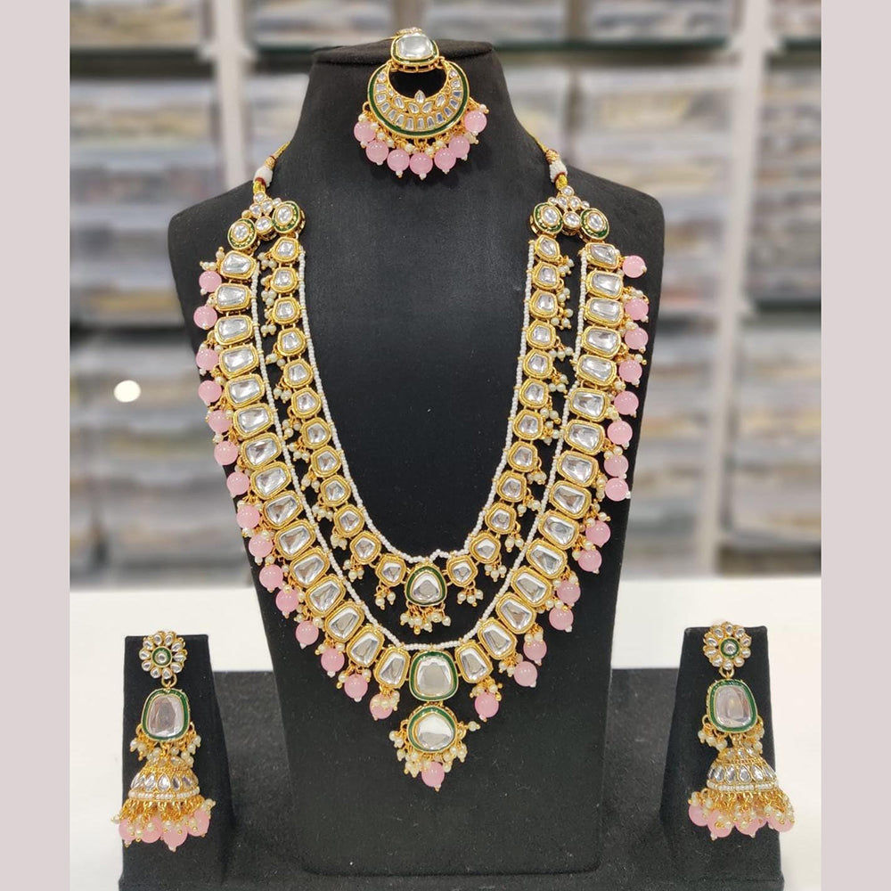 India Art Gold Plated Kundan Long Necklace Set