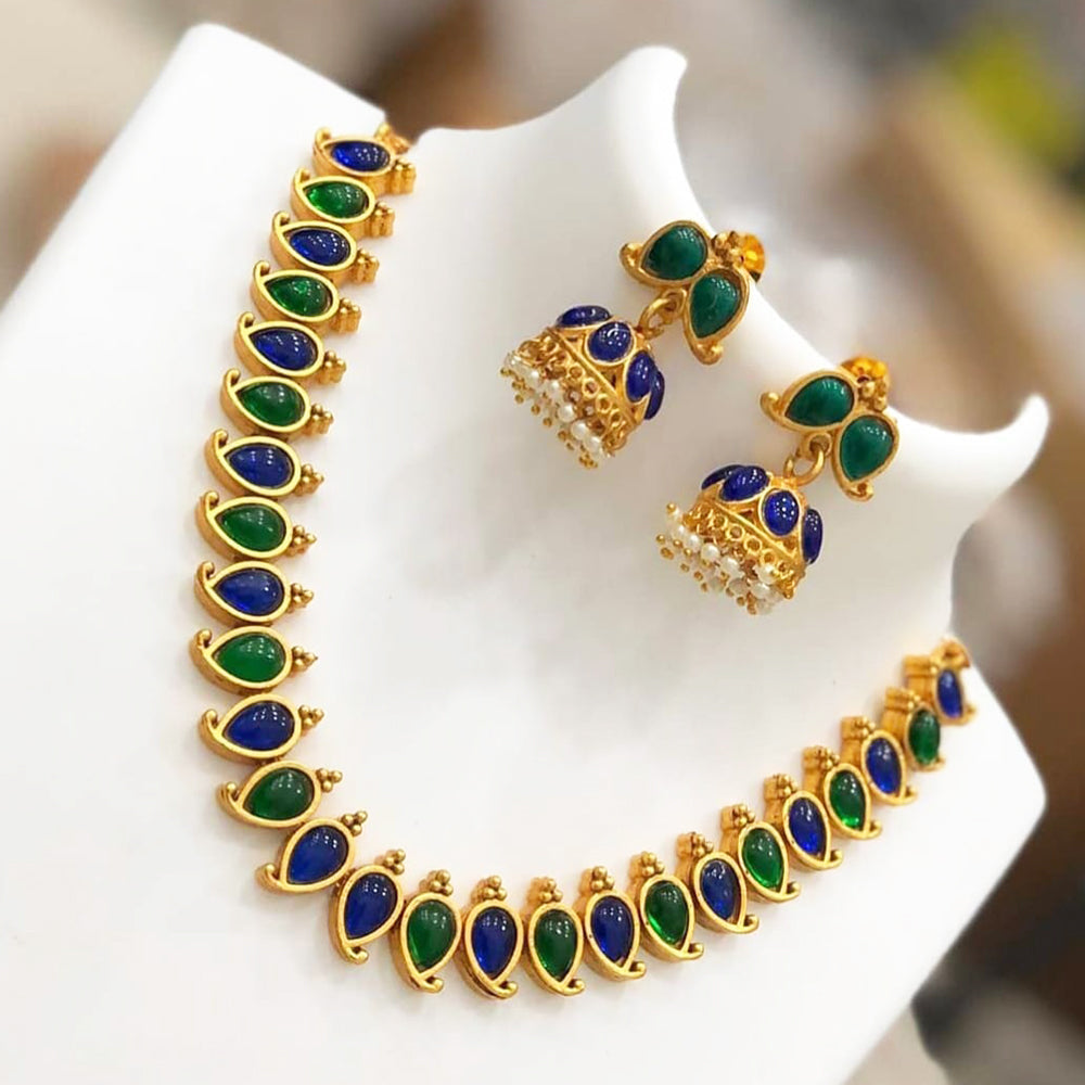 India Art Gold Plated Pota Stone Necklace Set