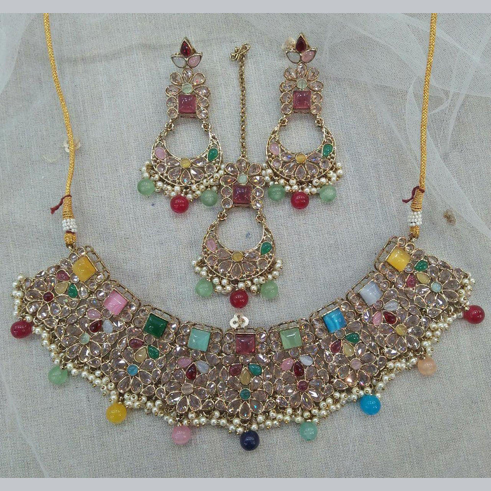 Pooja Bangles Gold Plated Kundan Stone & Beads Necklace Set