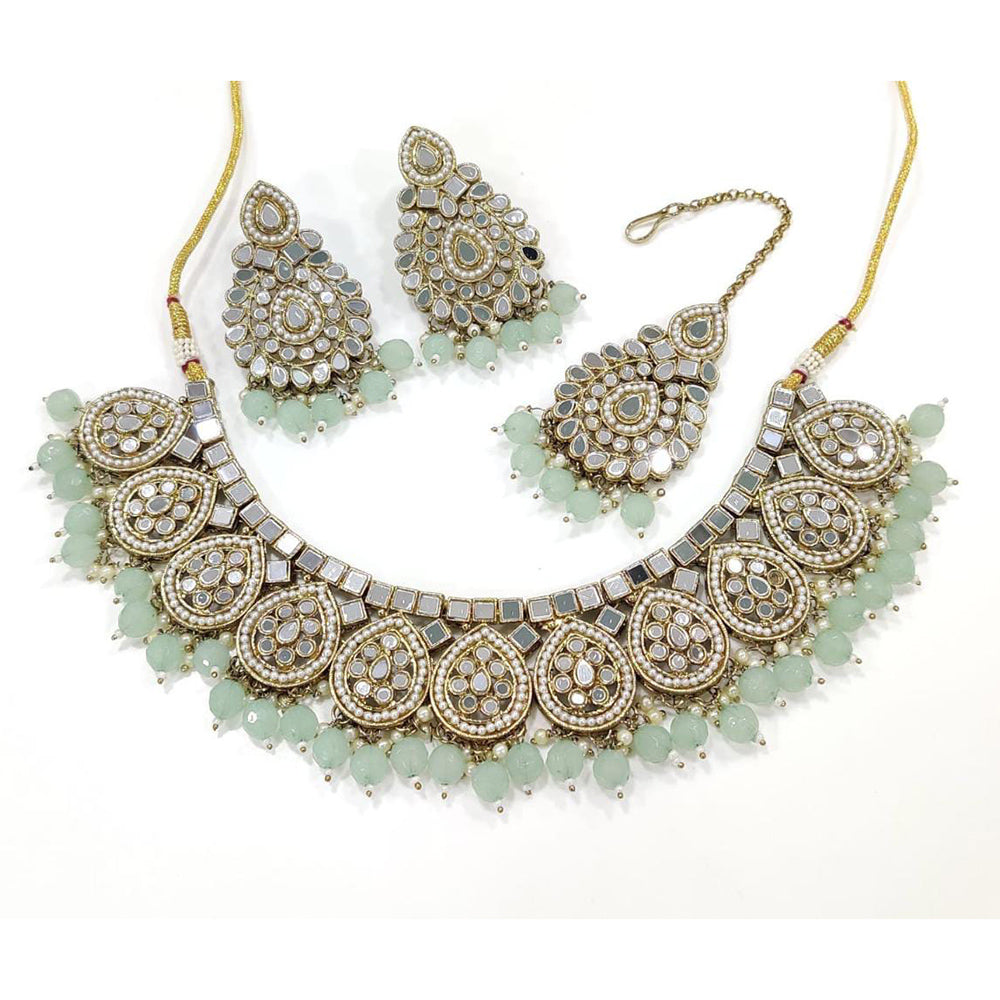 Pooja Bangles Gold Plated Mirror & Beads Necklace Set