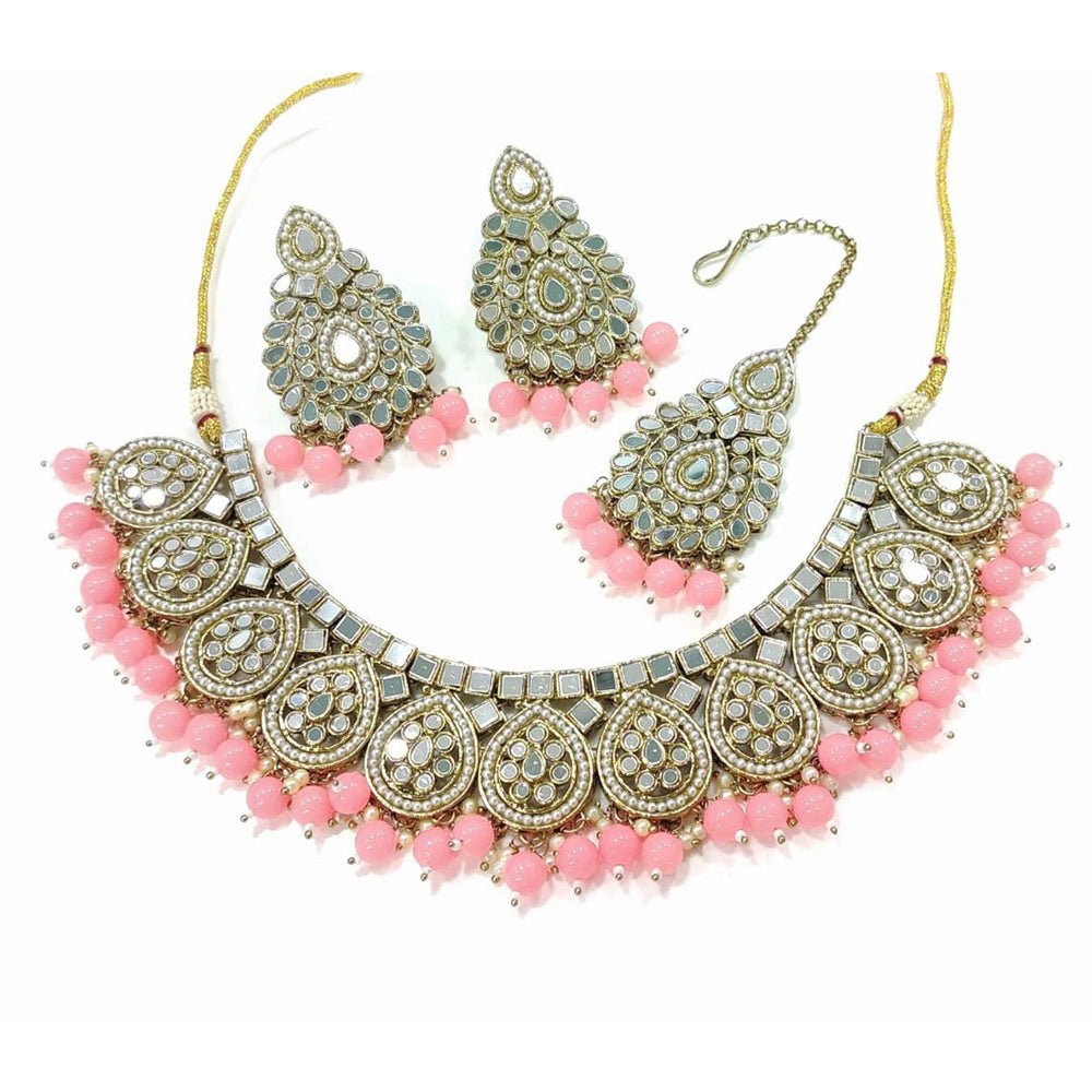 Pooja Bangles Gold Plated Mirror & Beads Necklace Set