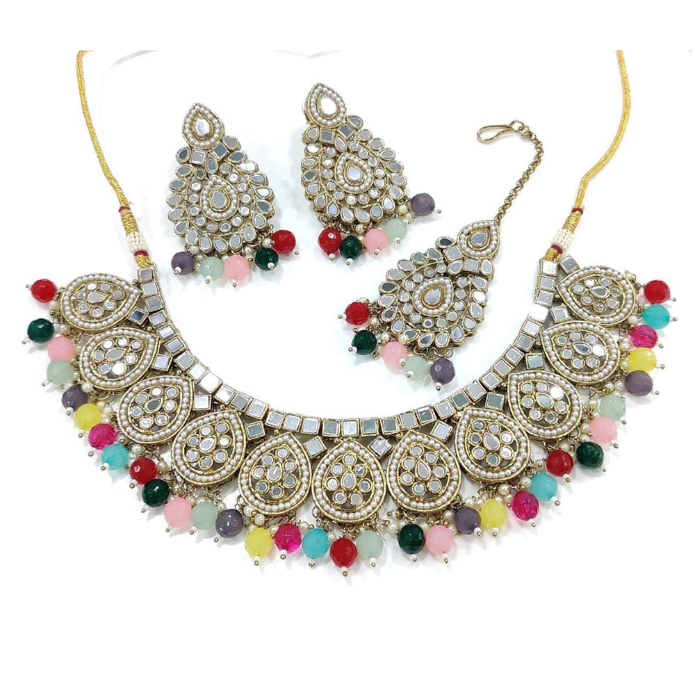 Pooja Bangles Gold Plated Mirror & Beads Necklace Set