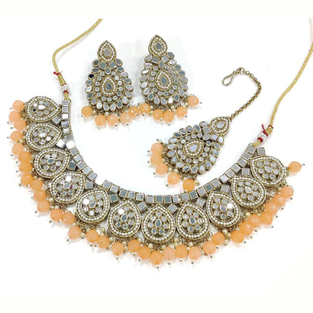 Pooja Bangles Gold Plated Mirror & Beads Necklace Set