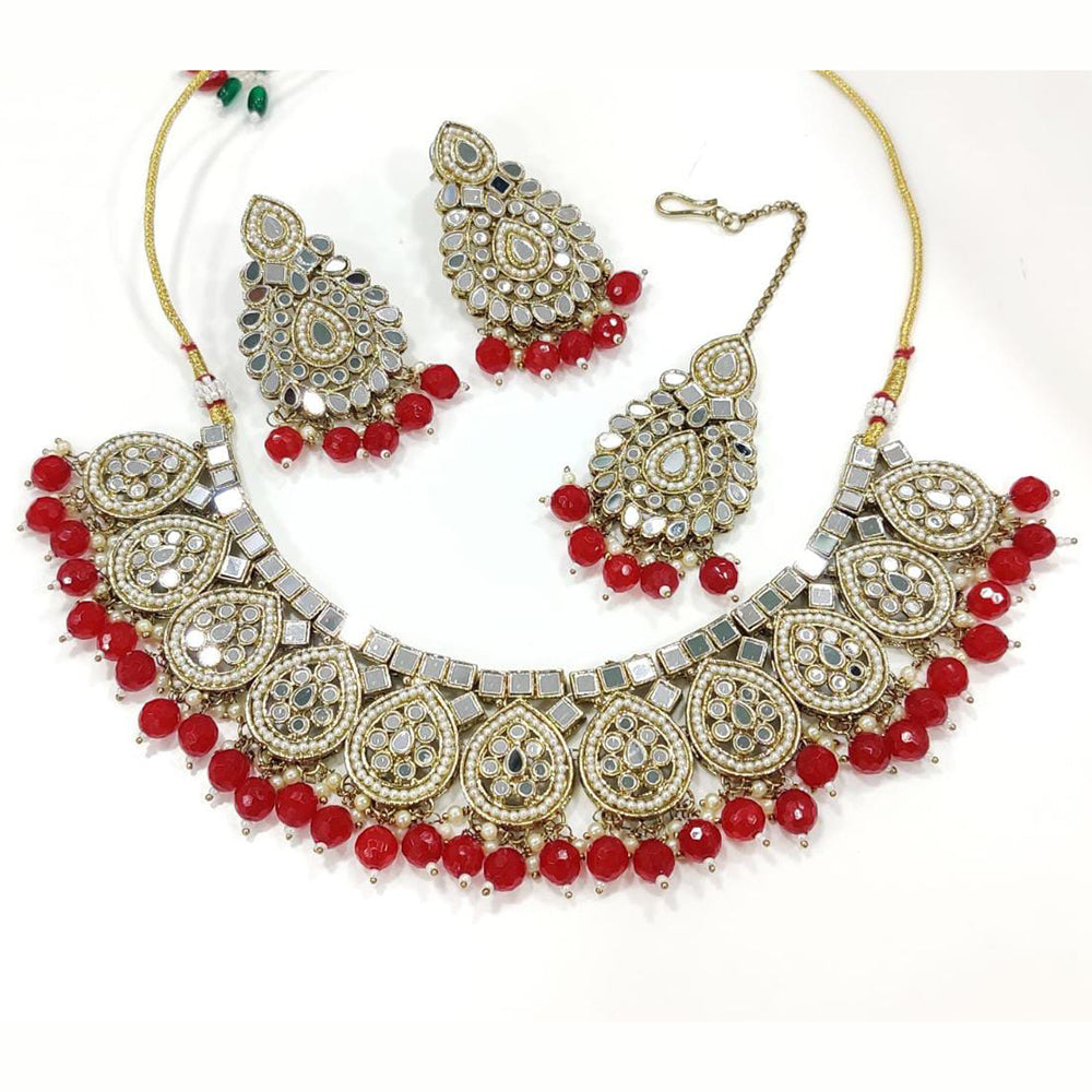Pooja Bangles Gold Plated Mirror & Beads Necklace Set