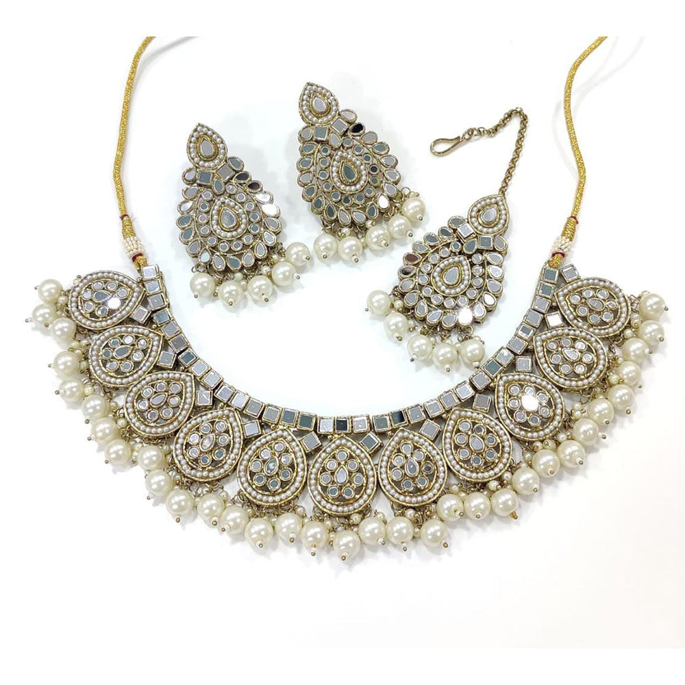 Pooja Bangles Gold Plated Mirror & Beads Necklace Set