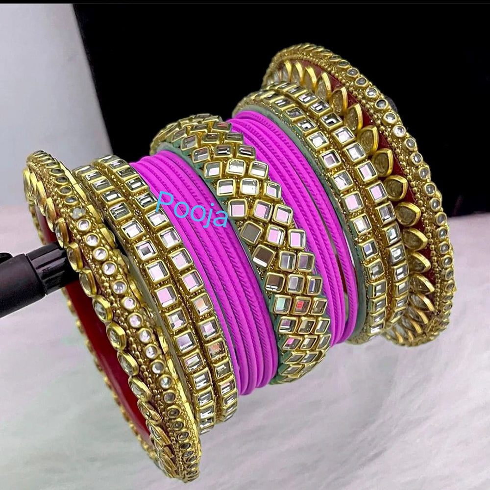 Pooja Bangles Kundan & Thread Gold Plated Bangles Set