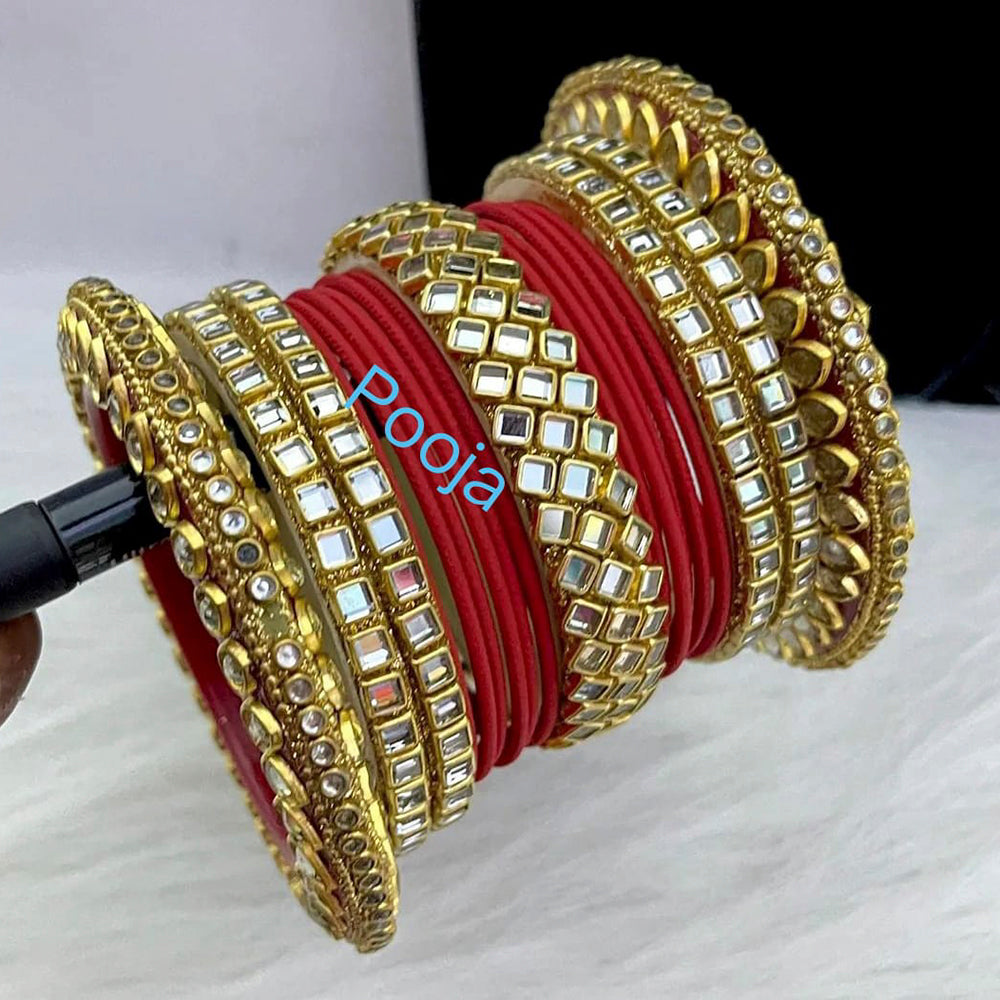 Pooja Bangles Kundan & Thread Gold Plated Bangles Set