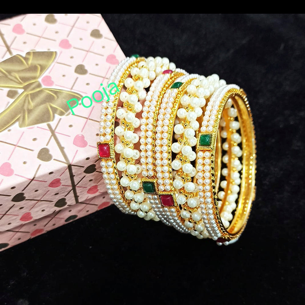 Pooja Bangles Gold Plated Pota Stone And Pearl Bangles Set
