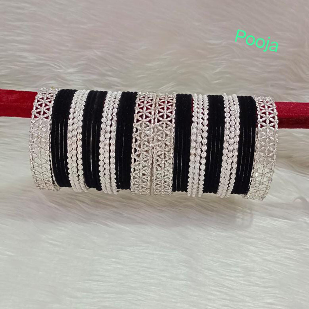 Pooja Bangles Silver Plated Velvet Bangles Set