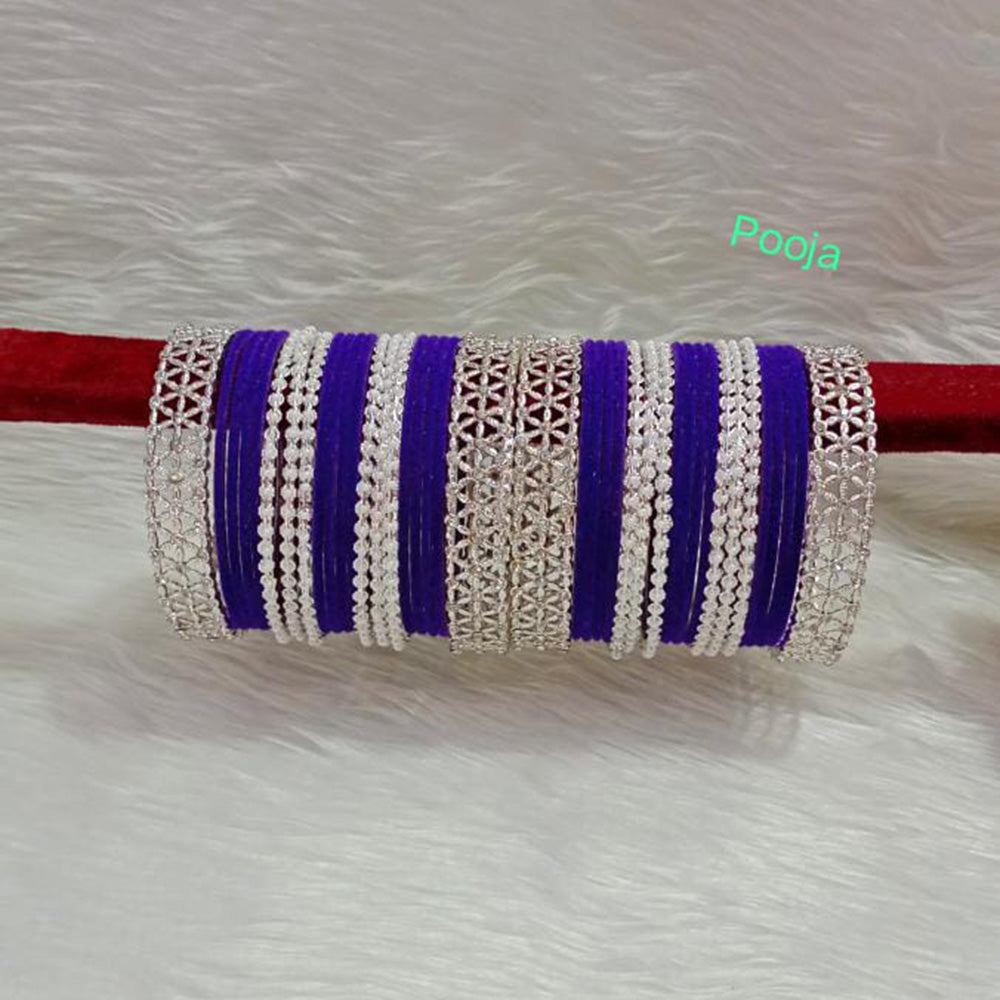 Pooja Bangles Silver Plated Velvet Bangles Set