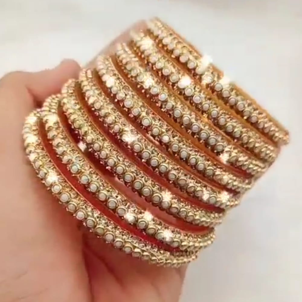 Pooja Bangles Gold Plated Pearl Bangle Set