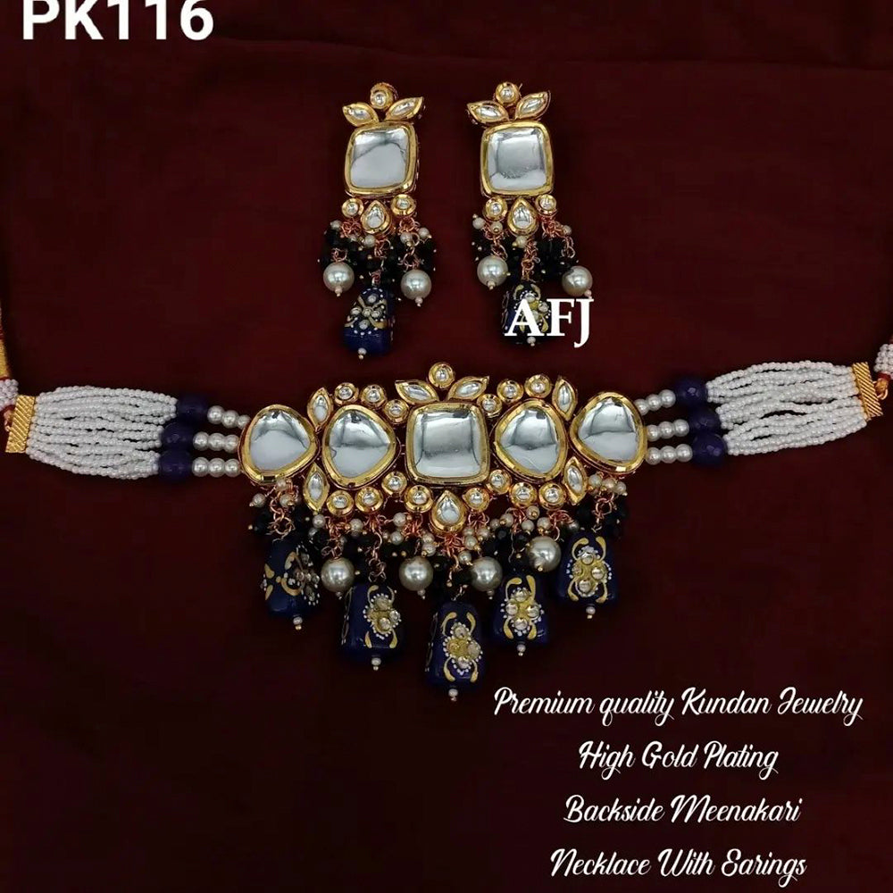 Heera Jewellers Gold Plated Kundan Stone & Beads Necklace Set