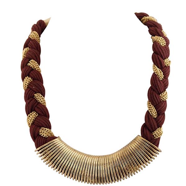 Jeweljunk Brown Thread Gold Plated Fusion Necklace - 1102549