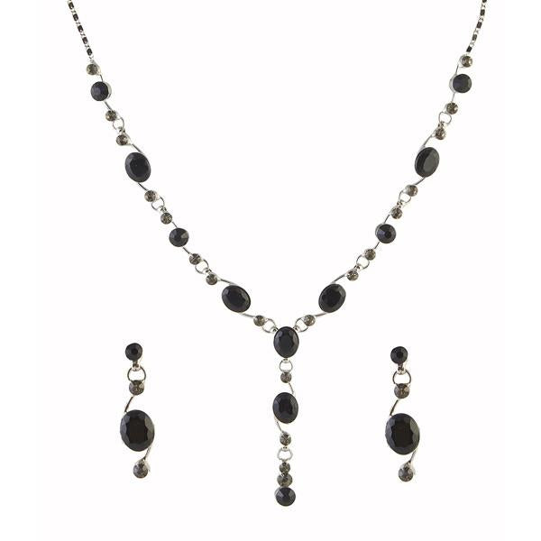 Urthn Black Austrian Stone Rhodium Plated Necklace Set - 1102806
