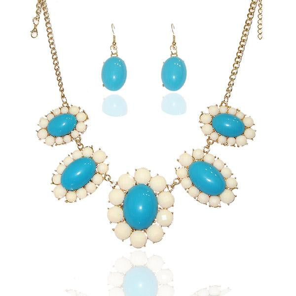 Beadside Gold Plated Blue Stone Statement Necklace Set - 1103425