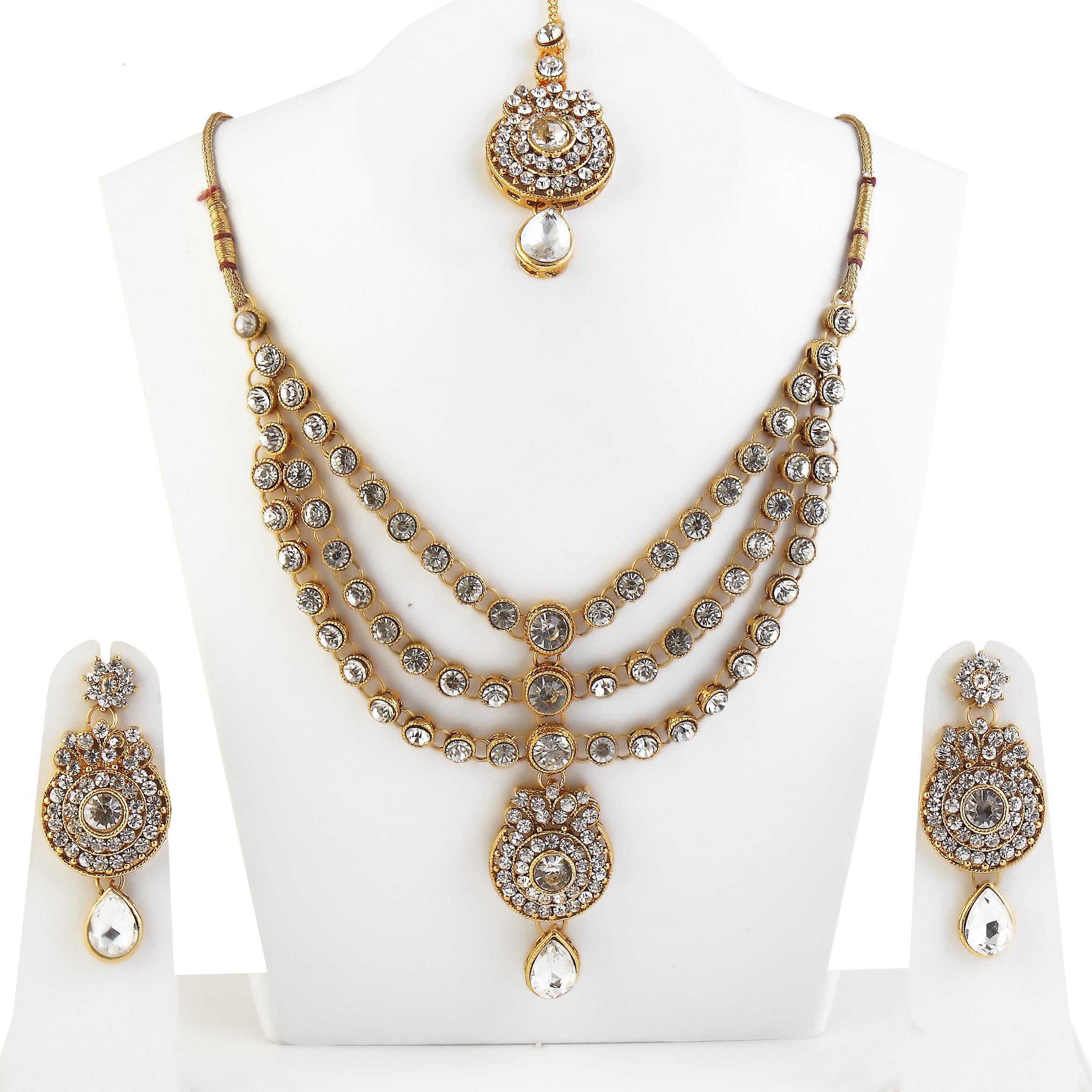 Vivant Charms Austrian Stone Necklace Set With Maang Tikka - 1104911