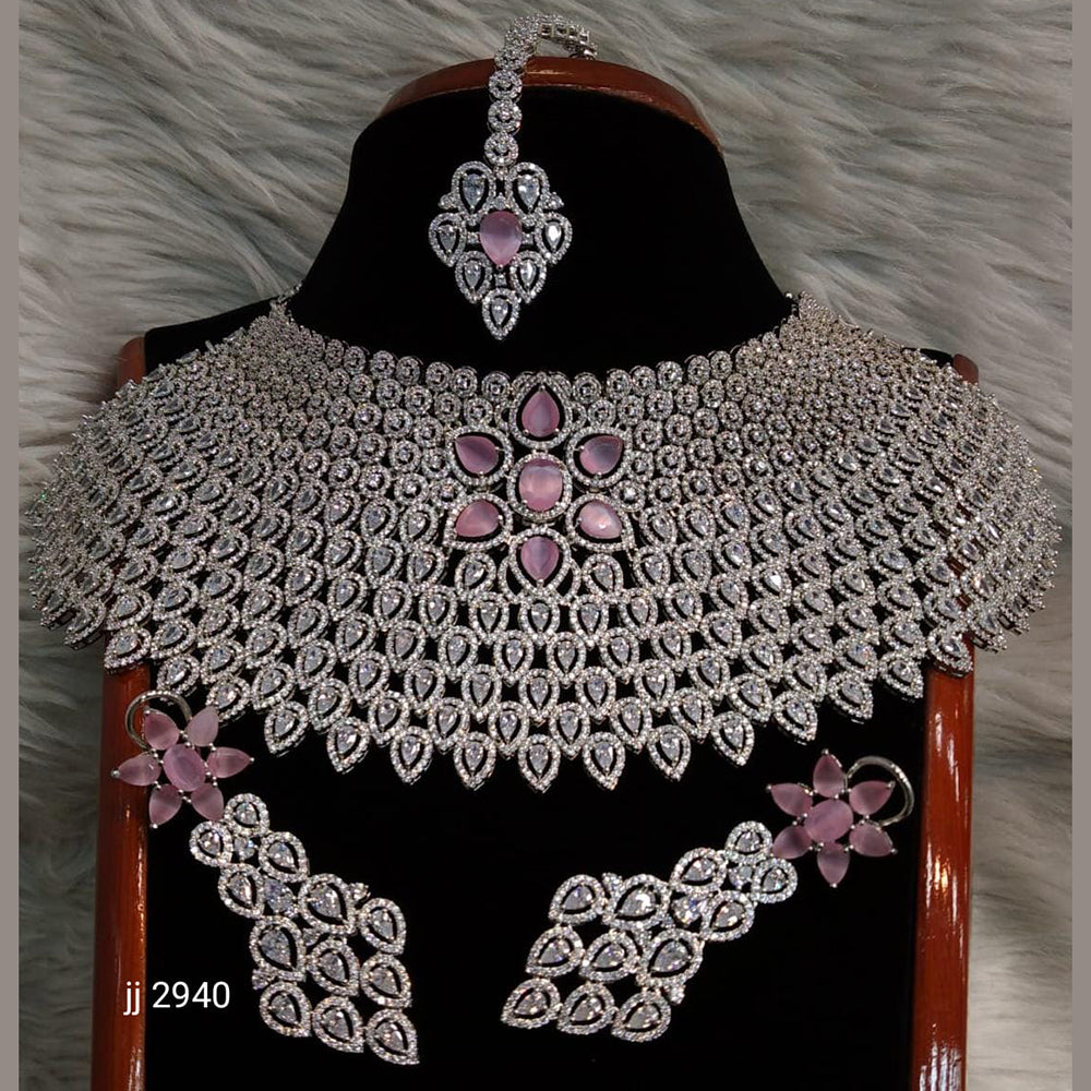 Jain Jewellers American Diamond Necklace Set - 11061594
