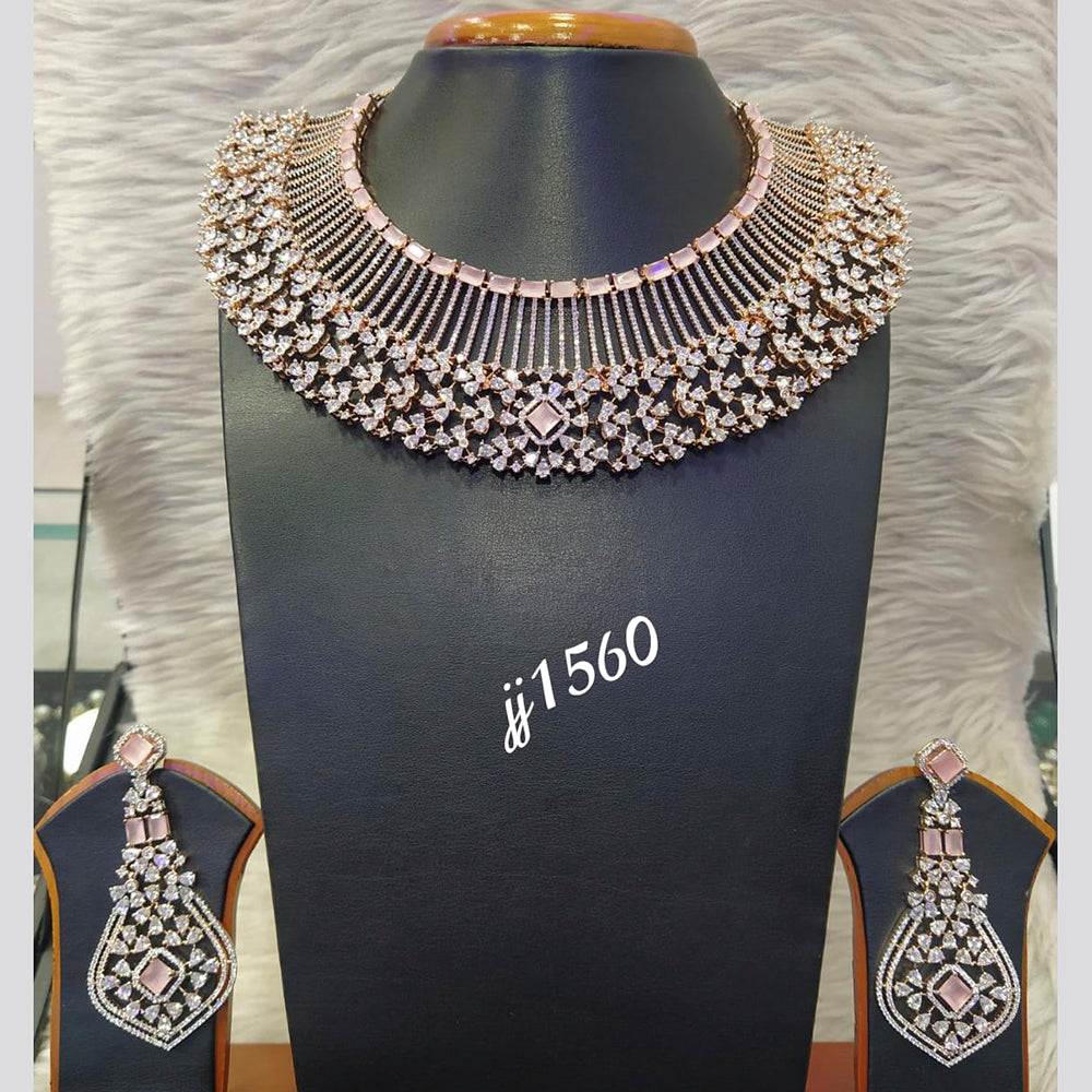 Jain Jewellers Rose Gold Plated American Diamond Necklace Set