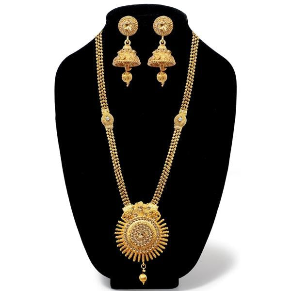 Amina Creation Brown Austrian Stone Gold Plated Haram Necklace Set - 1107904B