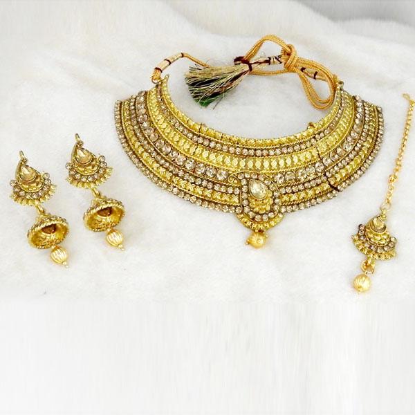 Amina Creation Stone Choker Necklace Set With Maang Tikka - 1107914A