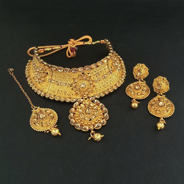 Amina Creation Brown Austrian Stone Necklace Set With Maang Tikka