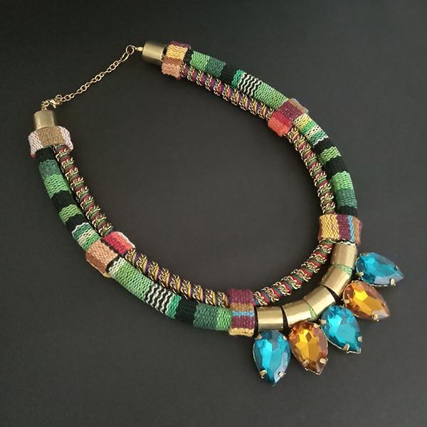 Urthn Multi Stones Gold Plated Statement Necklace - 1108004B