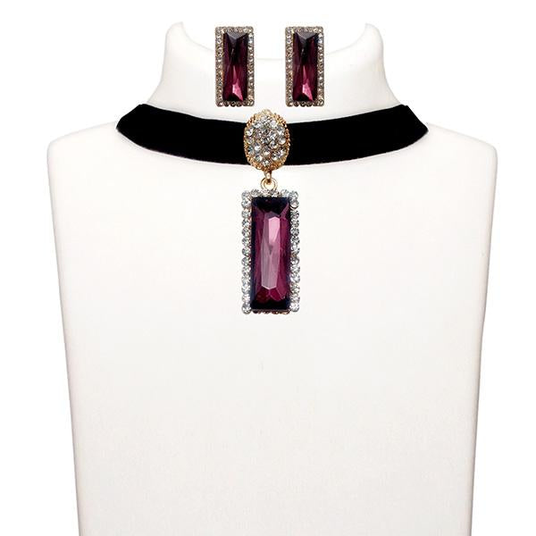 Jeweljunk Austrian Stone Gold Plated Choker Necklace Set - 1108720A