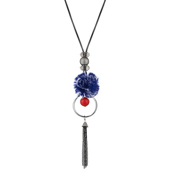 Urthn Oxidised Plated Blue Thread Fusion Necklace - 1108828A