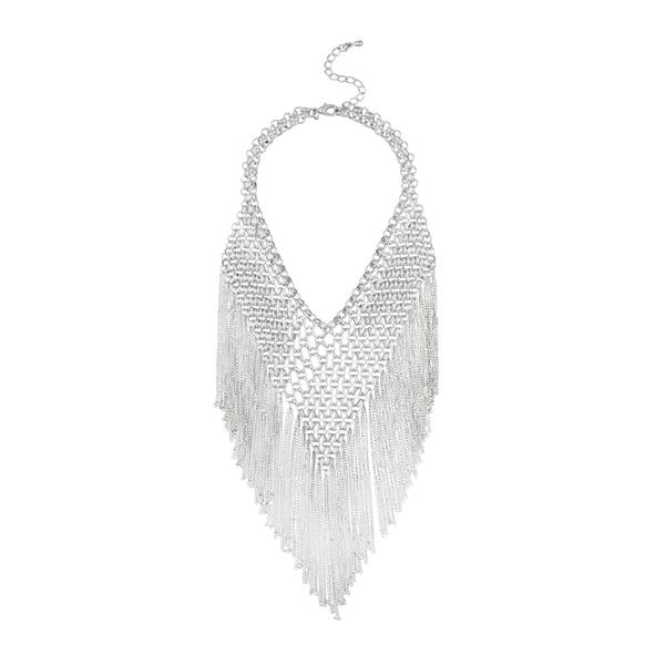 Urthn Multi Drop Chain Rhodium Plated Statement Necklace - 1109201C