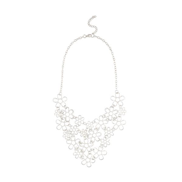 Urthn Silver Plated Floral Design Statement Necklace - 1109204C