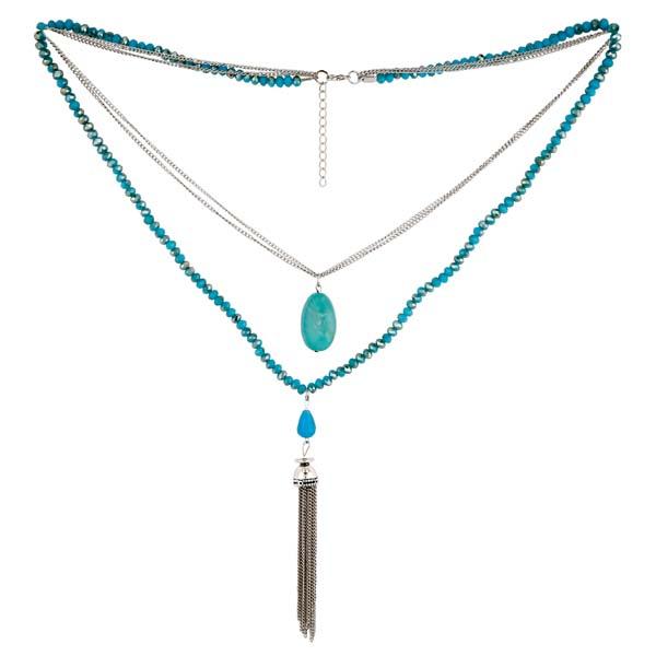 Urthn Silver Plated Blue Beads Double Chain Necklace - 1109410B