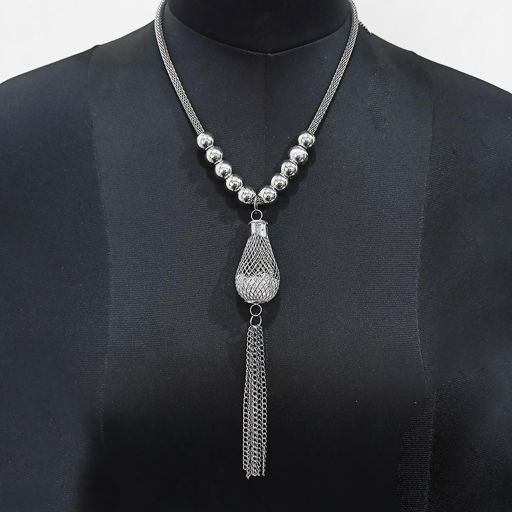 Urthn Silver Plated Crystal Stone Long Statement Necklace Set - 1109504