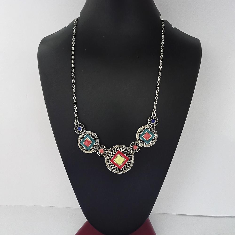 Urthn Meenakari Silver Plated Stone Statement Necklace - 1110748A